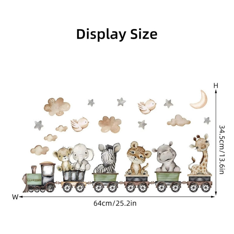 Väggdekor med djur i tåg – Lekfull inredning för barnrummet