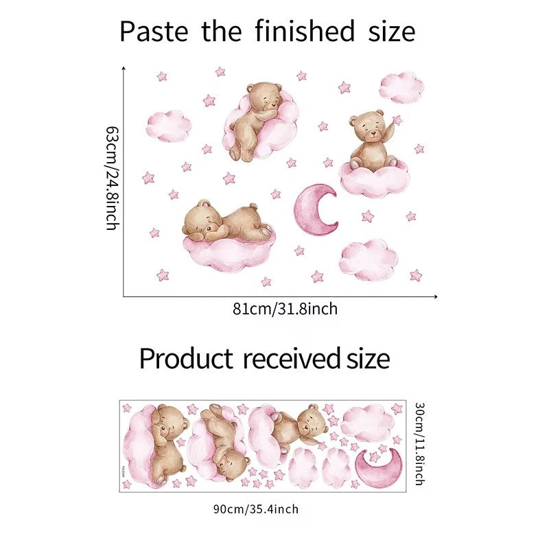 Väggdekor med rosa moln och björnar