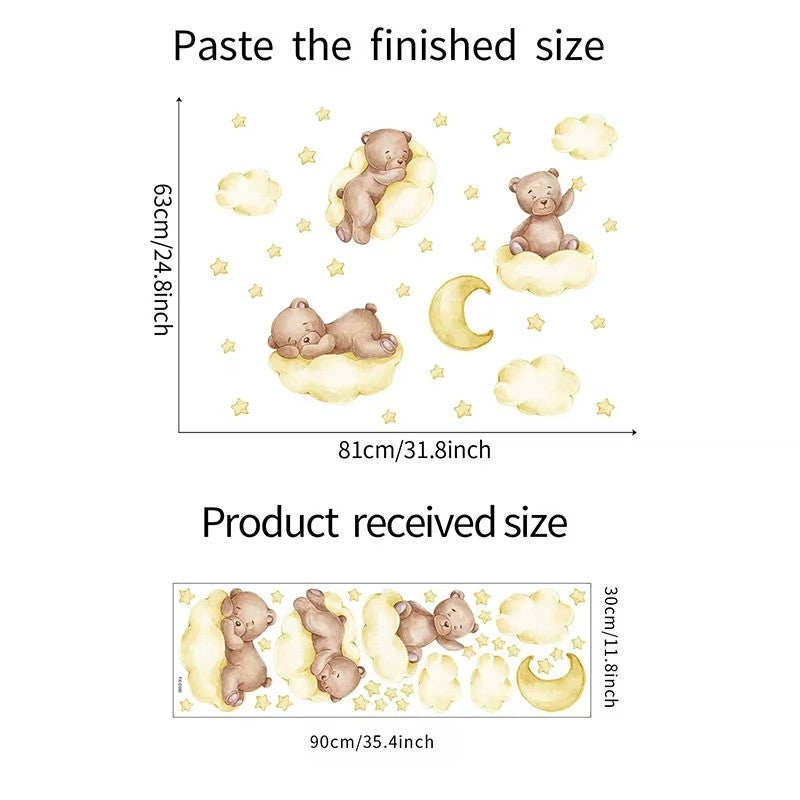 Väggdekor sovande björnar på moln med stjärnor
