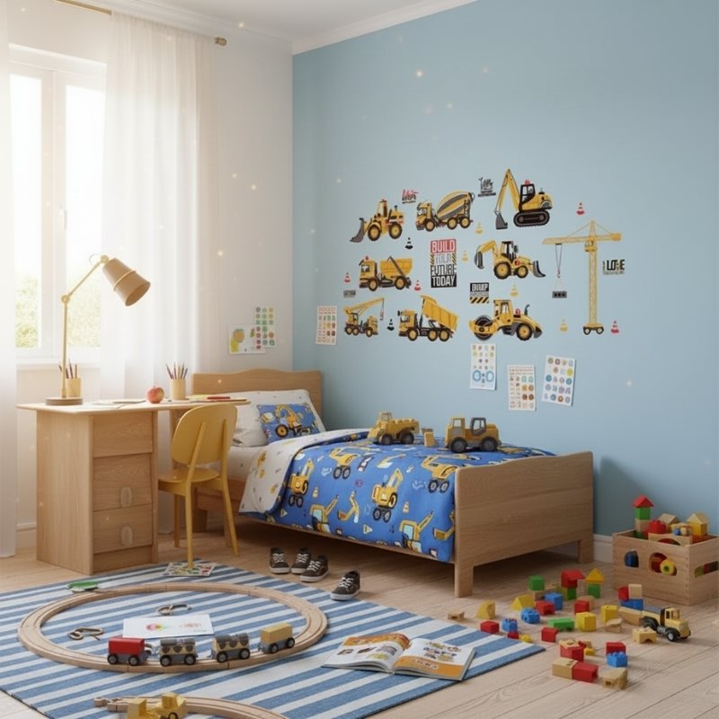 Väggdekor med byggmaskiner – För små maskinälskare