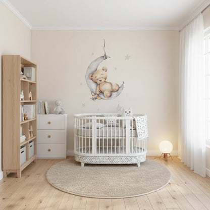 Väggdekor sovande björn på måne med stjärnor