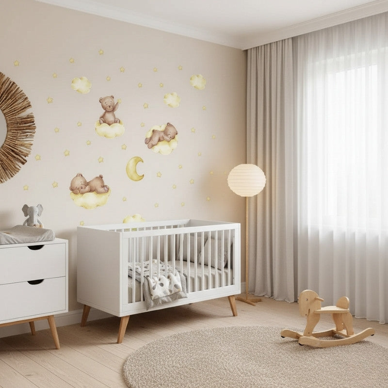 Väggdekor sovande björnar på moln med stjärnor