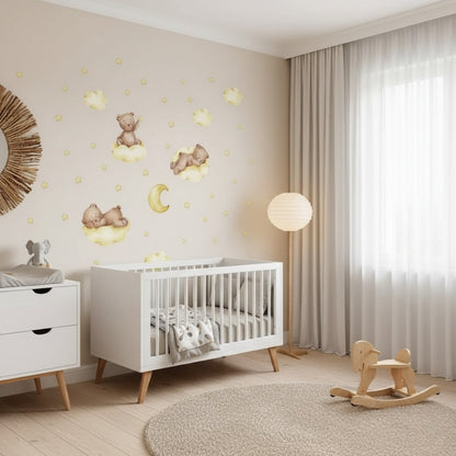 Väggdekor sovande björnar på moln med stjärnor