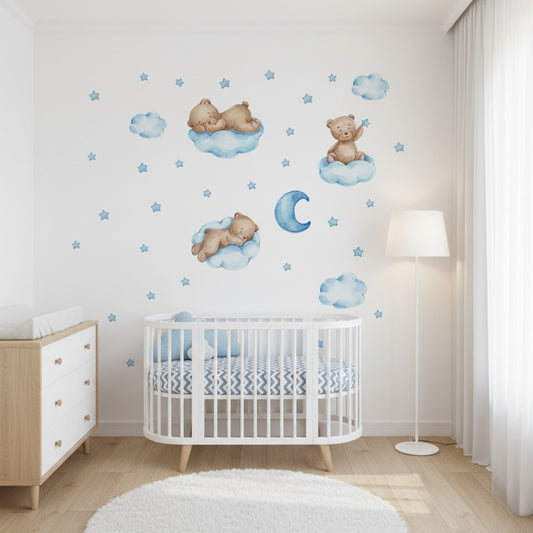 Väggdekor med sovande björnar på blåa moln
