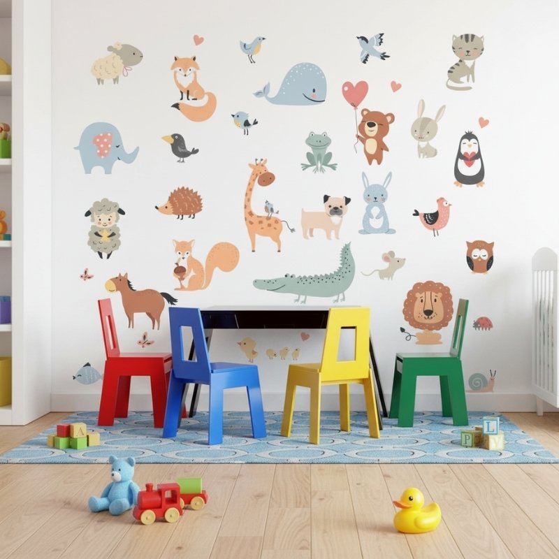 Väggdekor med färgglada djur