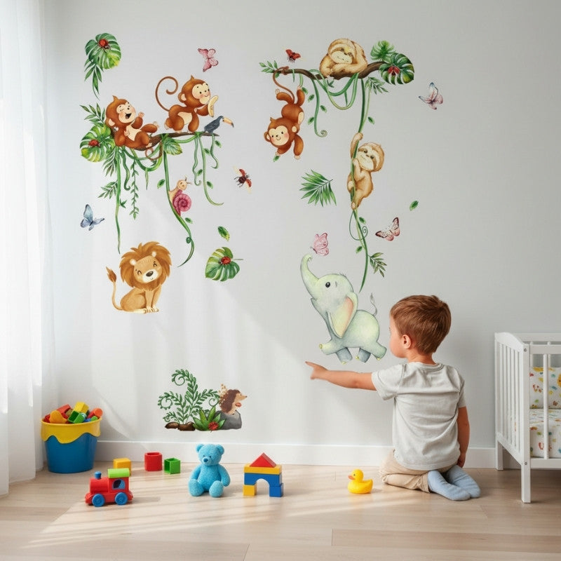 Väggdekor med djur i djungeln – Lekfull inredning för nyfikna barn