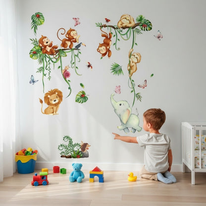 Väggdekor med djur i djungeln – Lekfull inredning för nyfikna barn