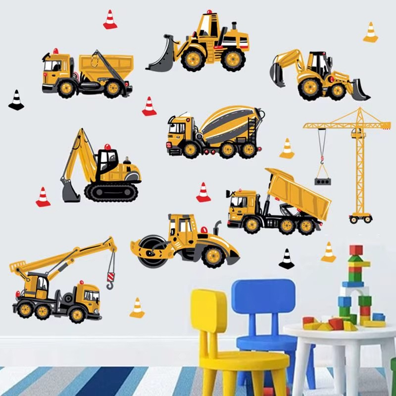 Väggdekor med byggmaskiner – För små maskinälskare