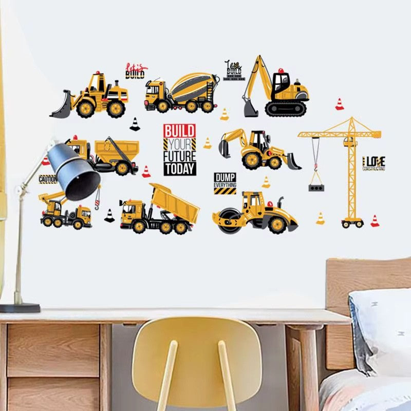 Väggdekor med byggmaskiner – För små maskinälskare