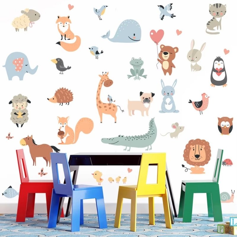 Väggdekor med färgglada djur