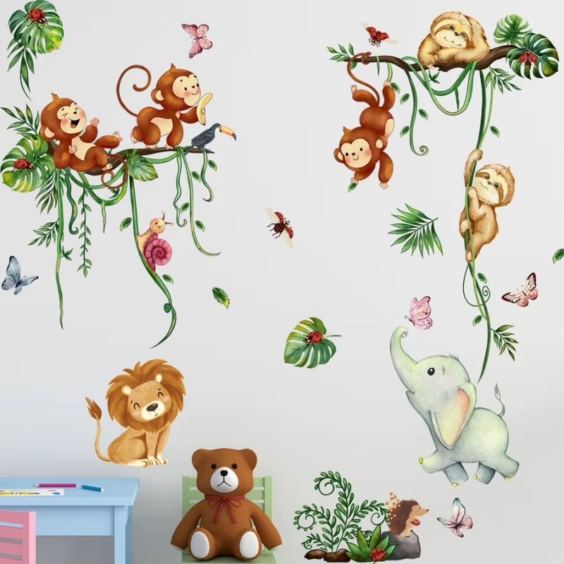 Väggdekor med djur i djungeln – Lekfull inredning för nyfikna barn