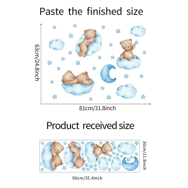 Väggdekor med sovande björnar på blåa moln