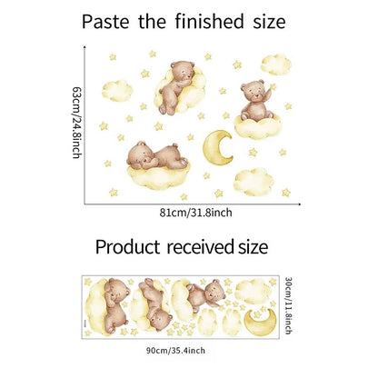 Väggdekor sovande björnar på moln med stjärnor